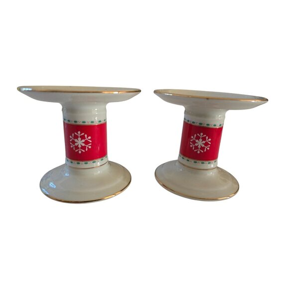 Vintage Porcelain Candle Holders With Snowflake & Angel Design - Picture 1 of 6